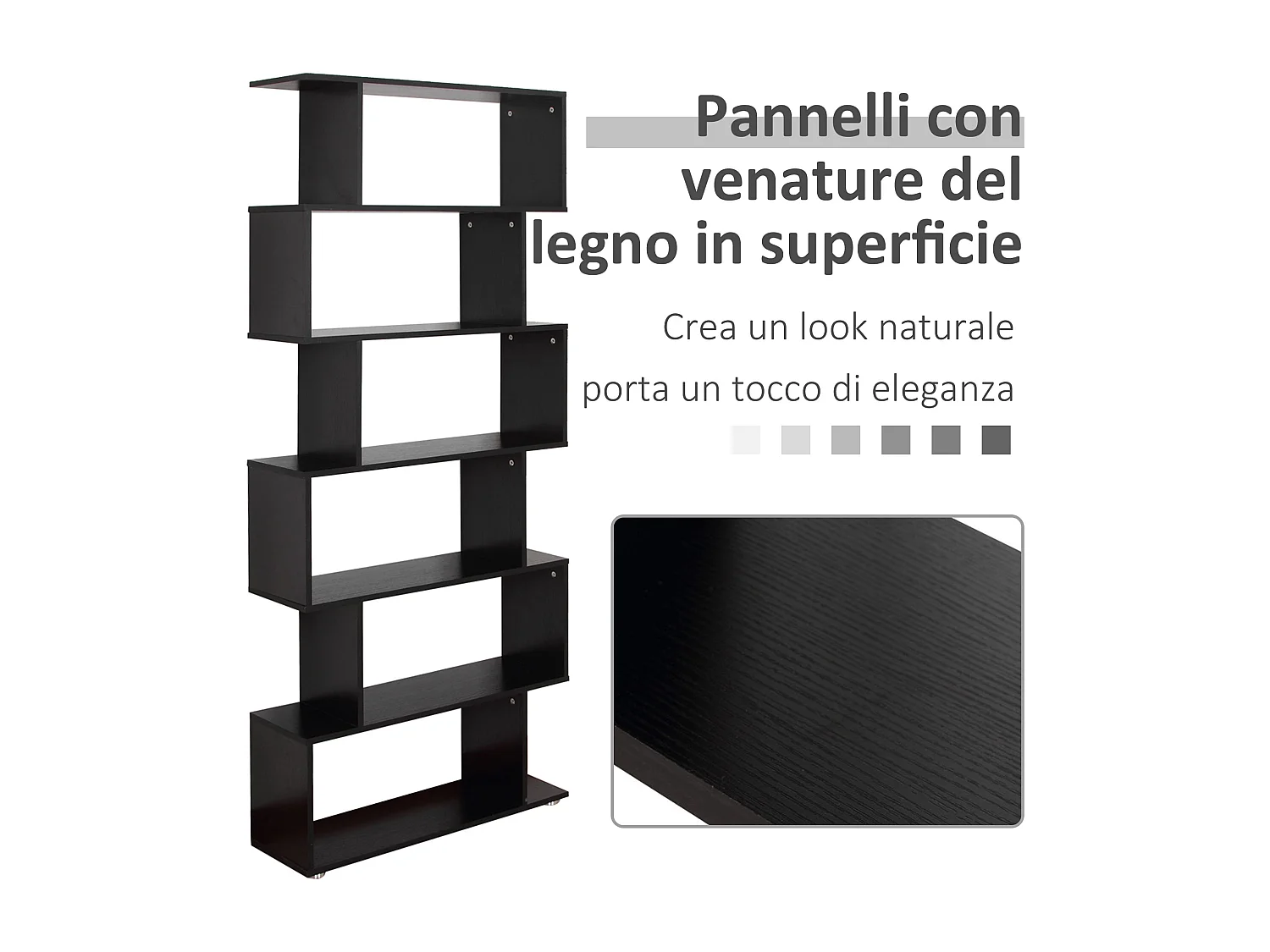 Libreria industriale vintage con 6 mensole in legno e metallo nero