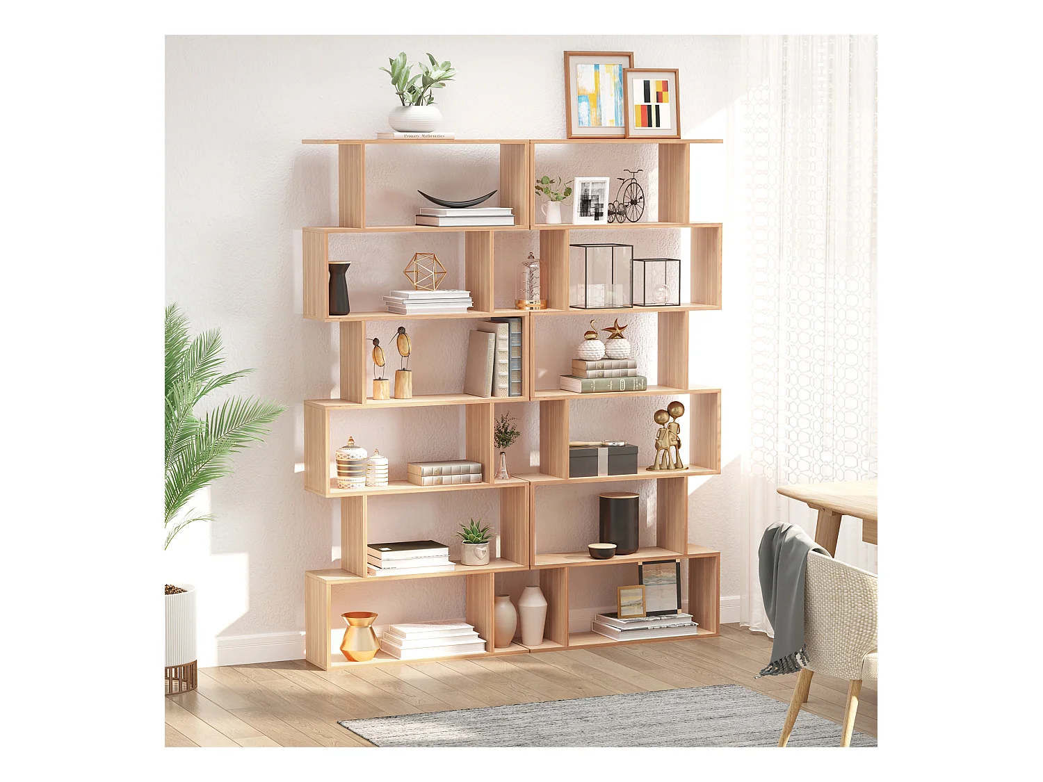 Scaffale libreria a scala 3 mensole e armadietto stile nordico