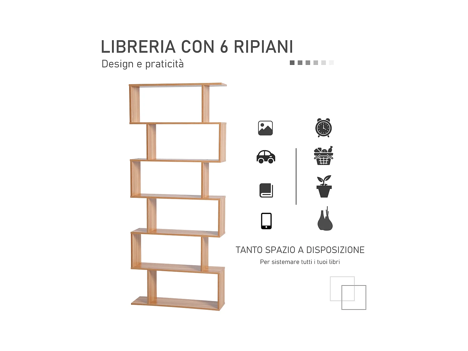 Scaffale libreria a scala 3 mensole e armadietto stile nordico