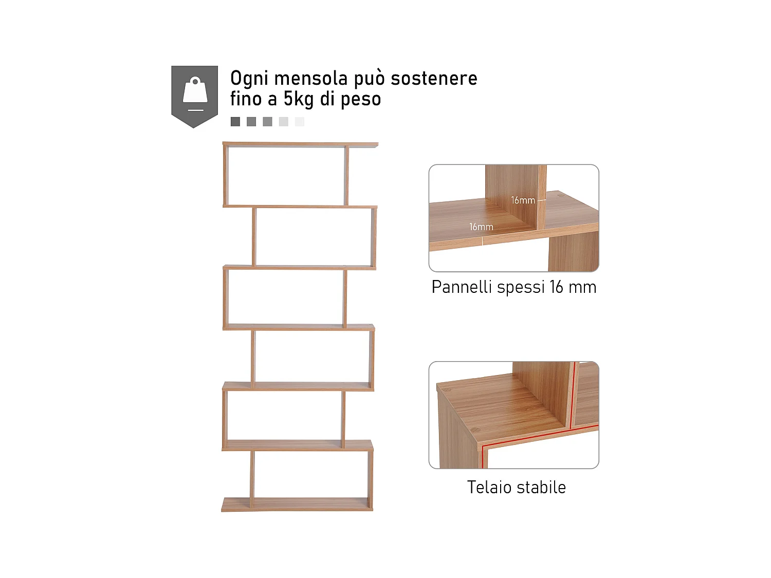 Scaffale libreria a scala 3 mensole e armadietto stile nordico