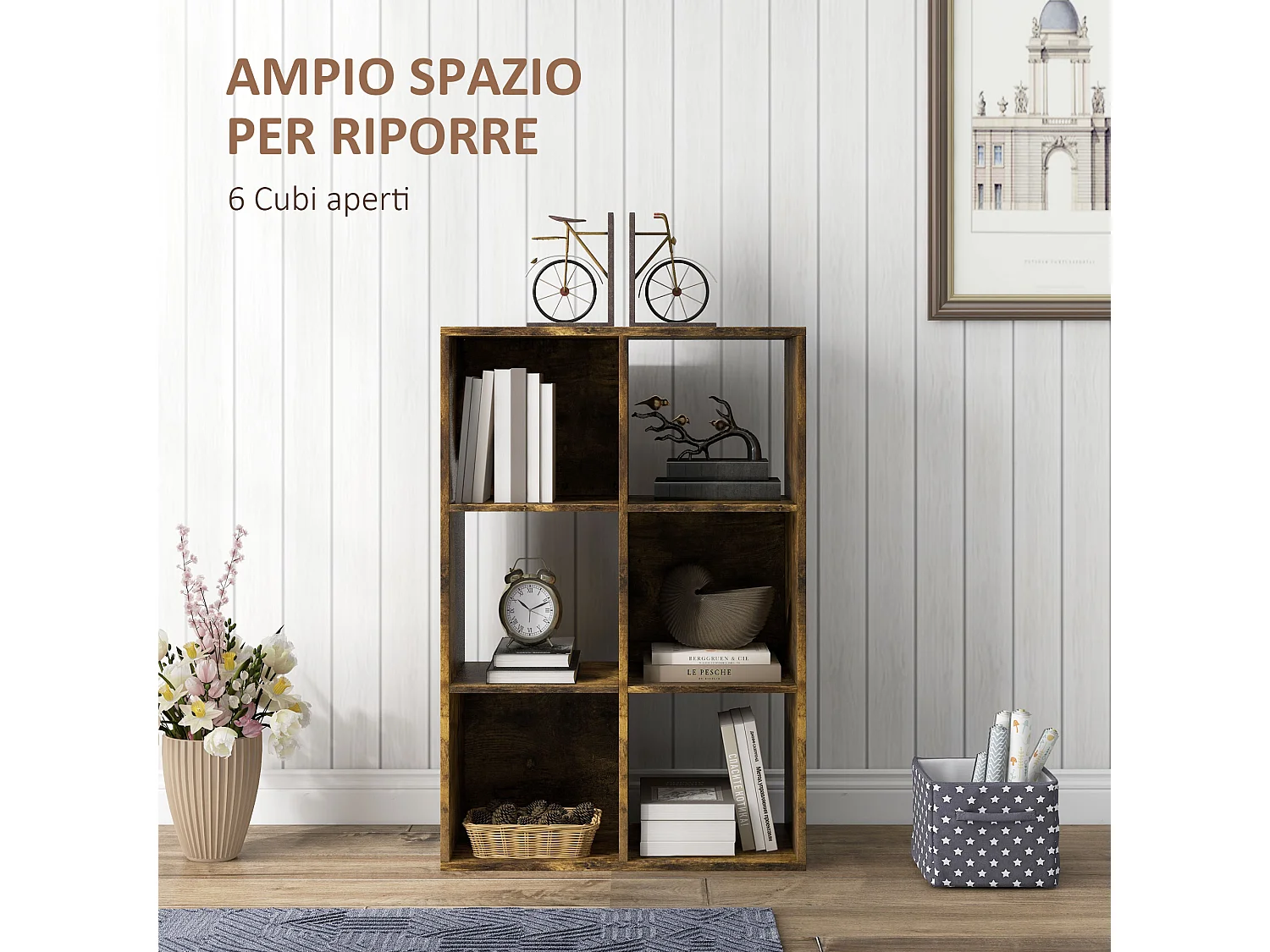 Libreria a 4 ripiani design moderno scaffale metallo bianca
