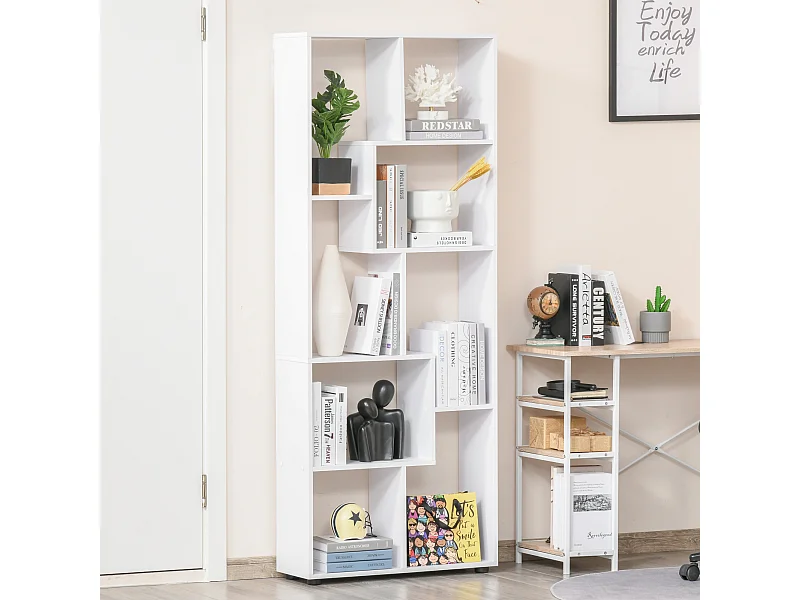 Mobile libreria a cubi con 7 ripiani di diverse dimensioni in mdf noce