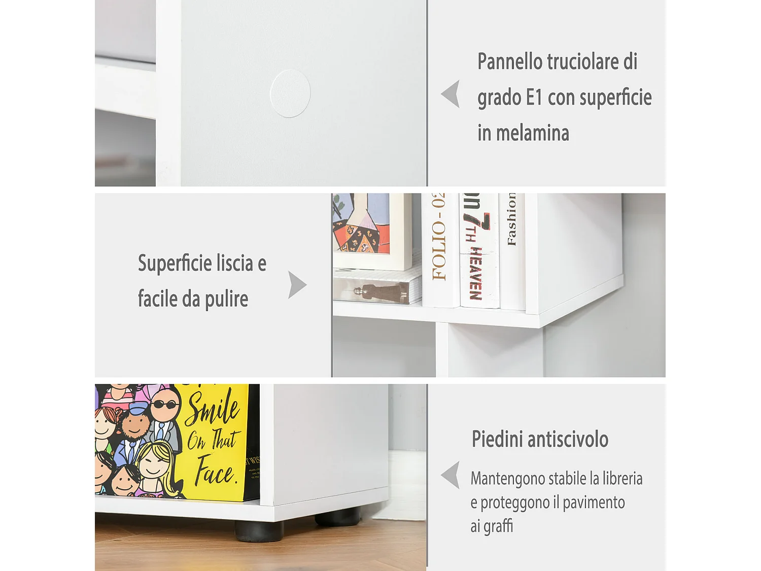 Mobile libreria a cubi con 7 ripiani di diverse dimensioni in mdf noce
