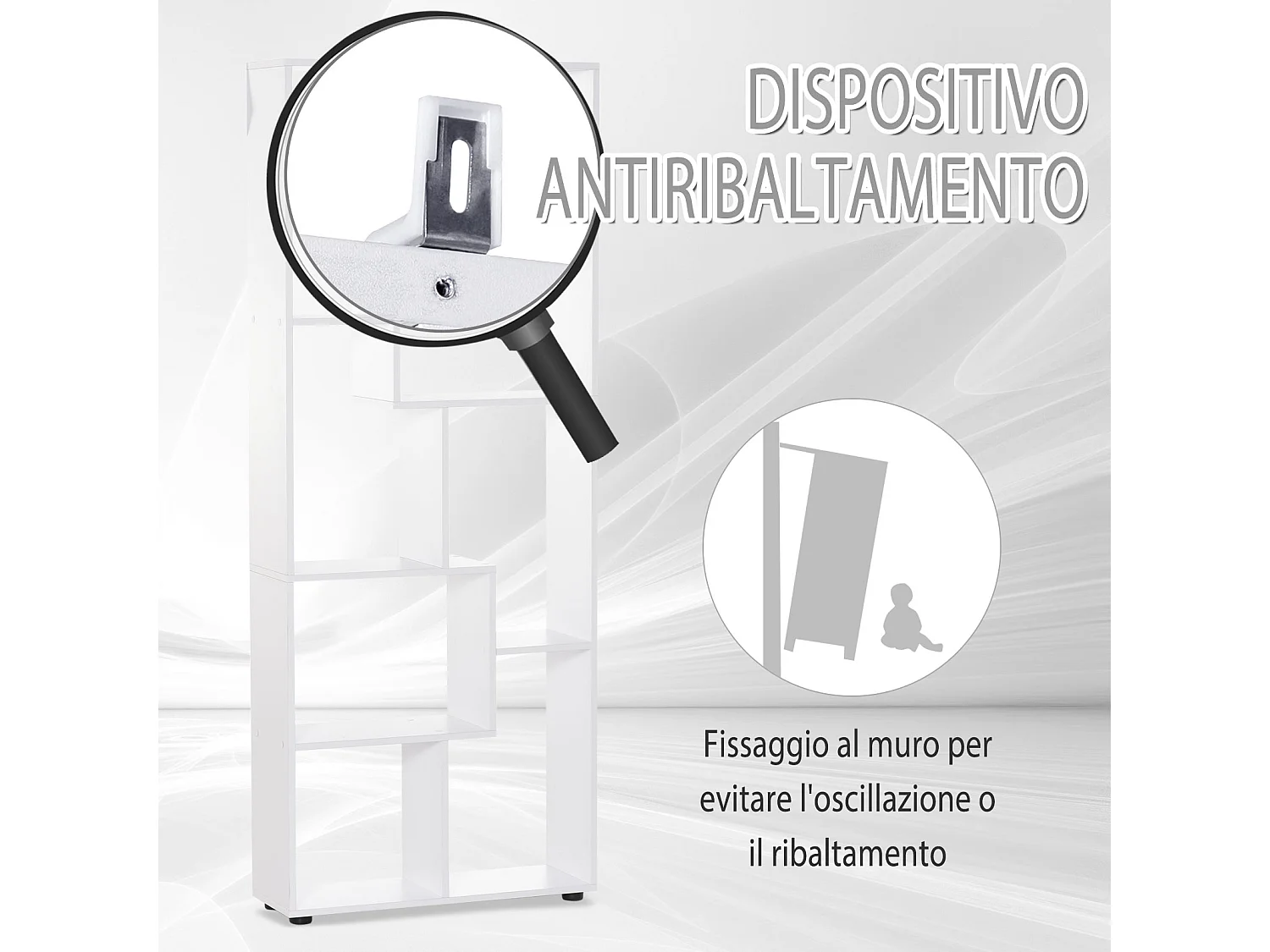 Mobile libreria a cubi con 7 ripiani di diverse dimensioni in mdf noce