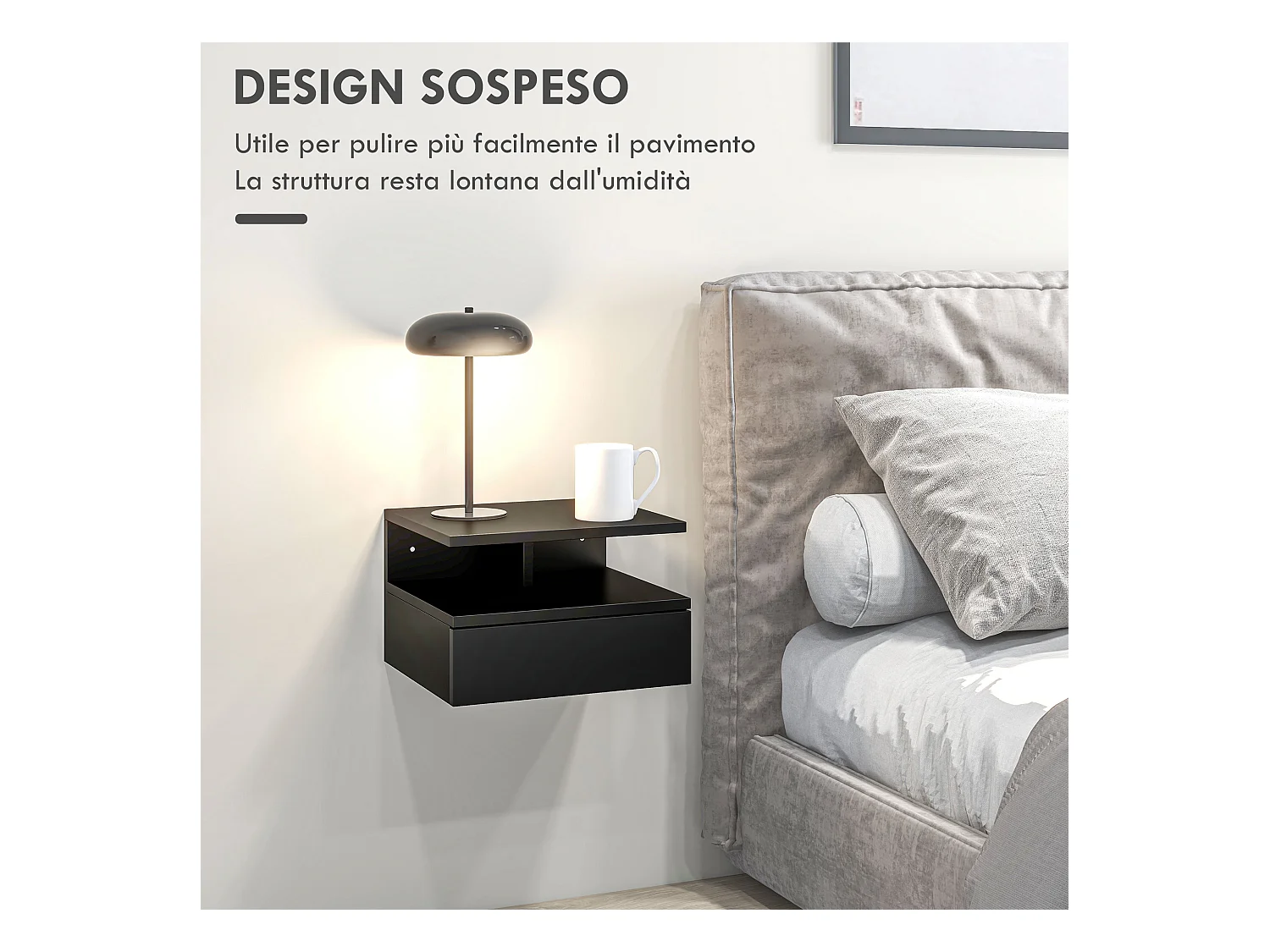 Set 2 comodini sospesi con cassetto e mensola 35x32x22.5cm