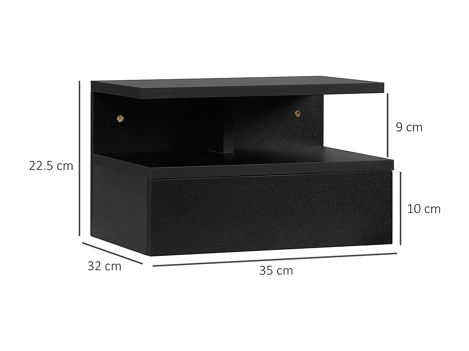 Set 2 comodini sospesi con cassetto e mensola 35x32x22.5cm