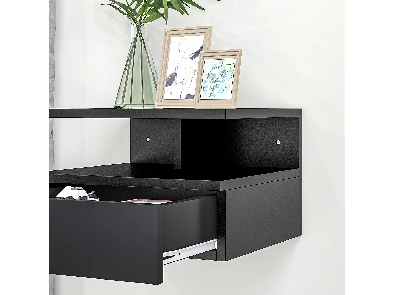 Set 2 comodini sospesi con cassetto e mensola 35x32x22.5cm