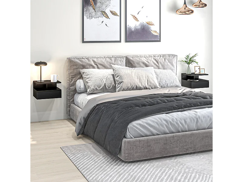 Set 2 comodini sospesi con cassetto e mensola 35x32x22.5cm