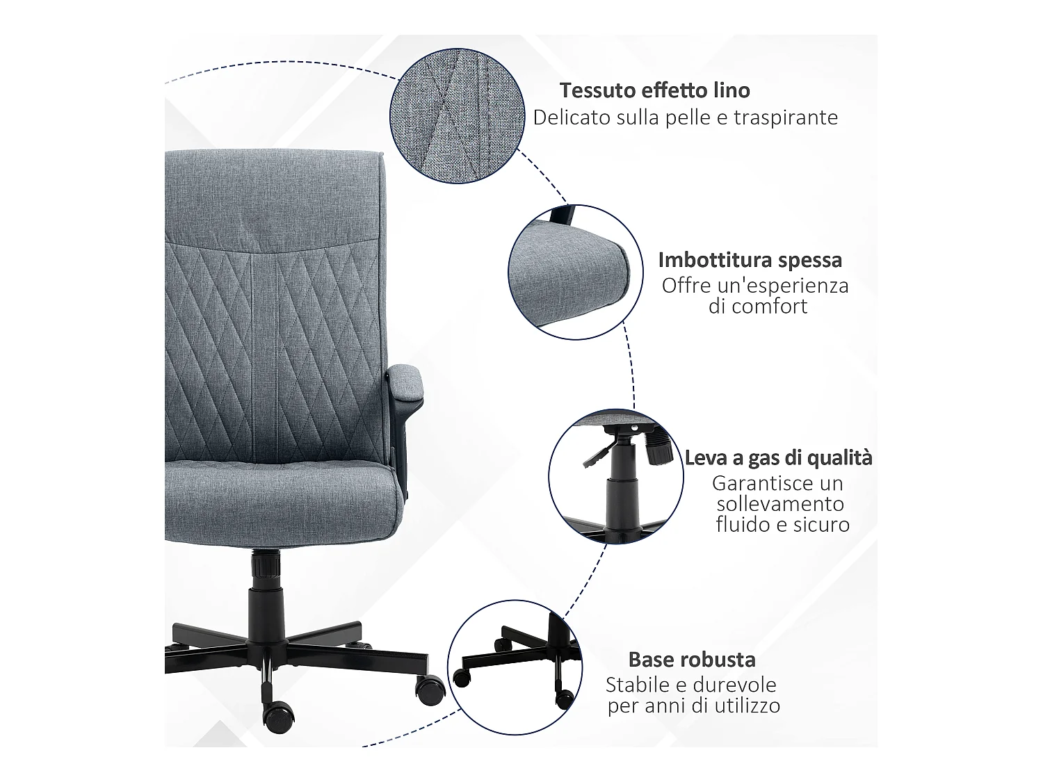 Sedia da ufficio girevole con dondolo e altezza regolabile