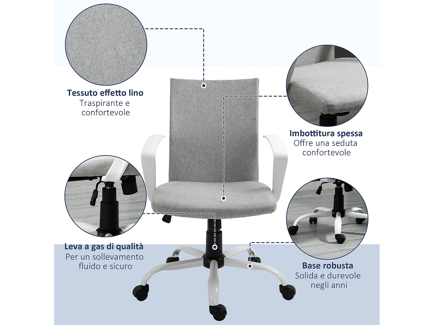 Sedia da ufficio ergonomica e regolabile per scrivania grigia