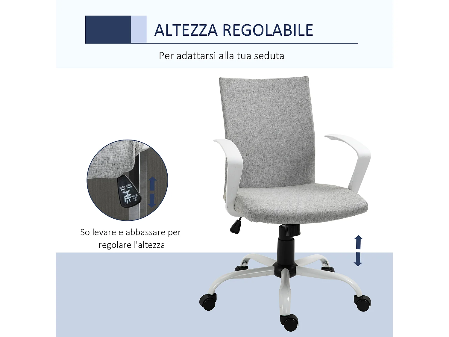 Sedia da ufficio ergonomica e regolabile per scrivania grigia