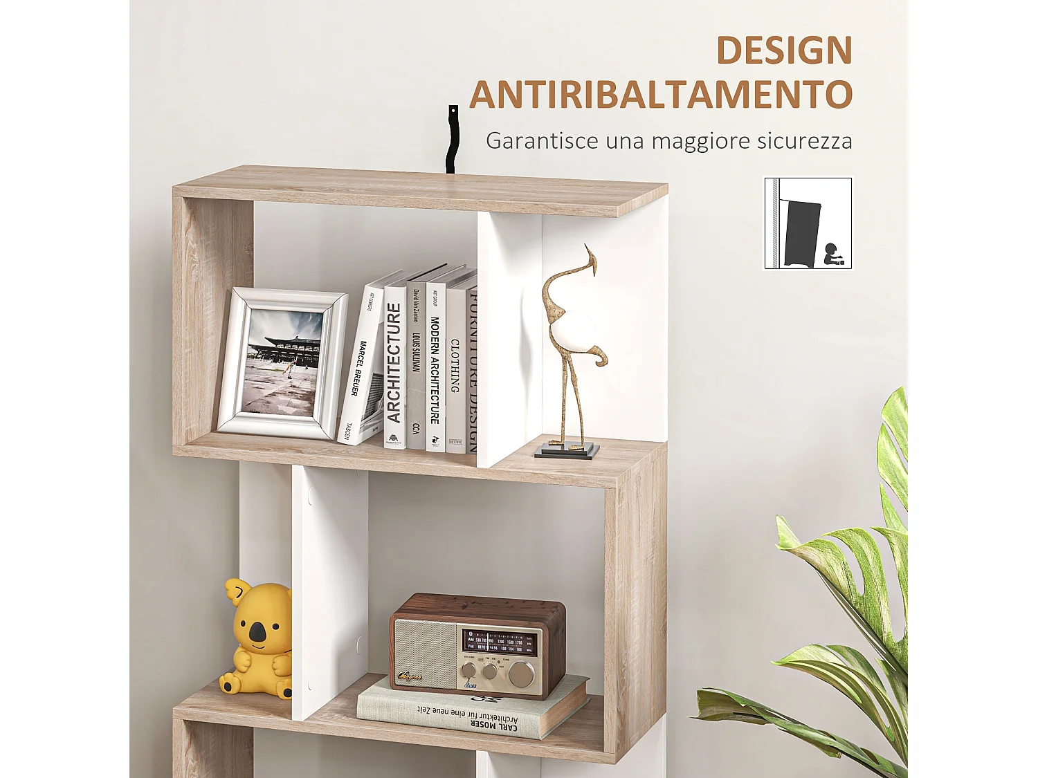 Libreria moderna asimmetrica con 5 ripiani 70x29.5x163 cm marrone