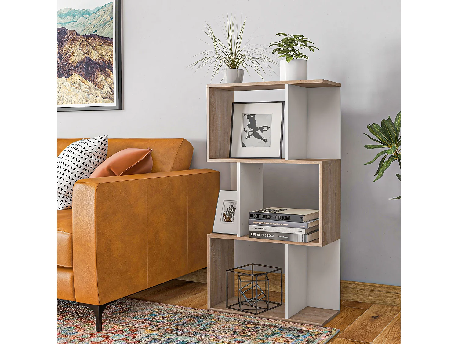 Libreria moderna asimmetrica con 5 ripiani 70x29.5x163 cm marrone