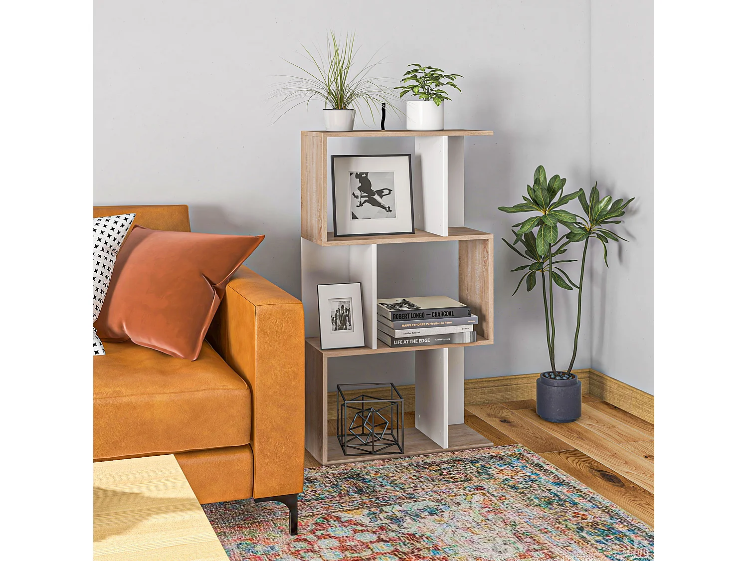 Libreria moderna asimmetrica con 5 ripiani 70x29.5x163 cm marrone