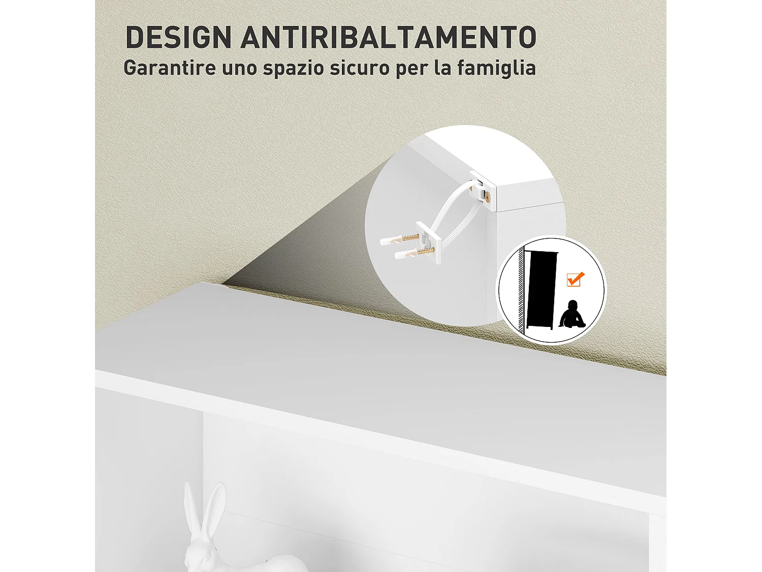 Libreria moderna a S con 5 ripiani e armadietto in legno bianco