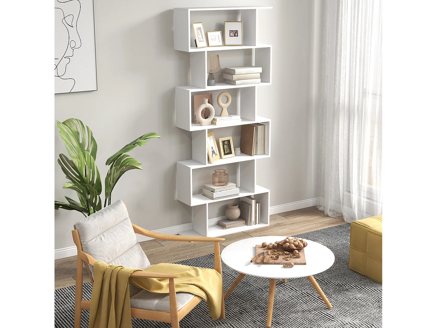 Mobile libreria moderno a 4 ripiani 60x24x148cm bianco e legno