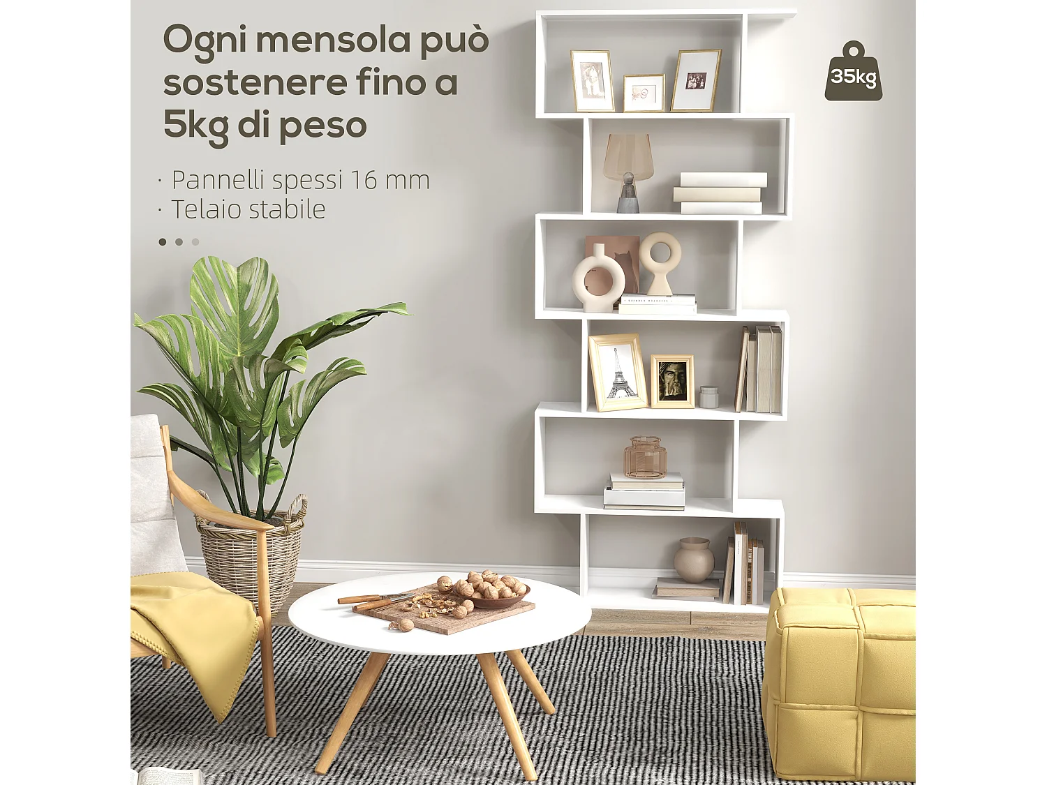 Mobile libreria moderno a 4 ripiani 60x24x148cm bianco e legno