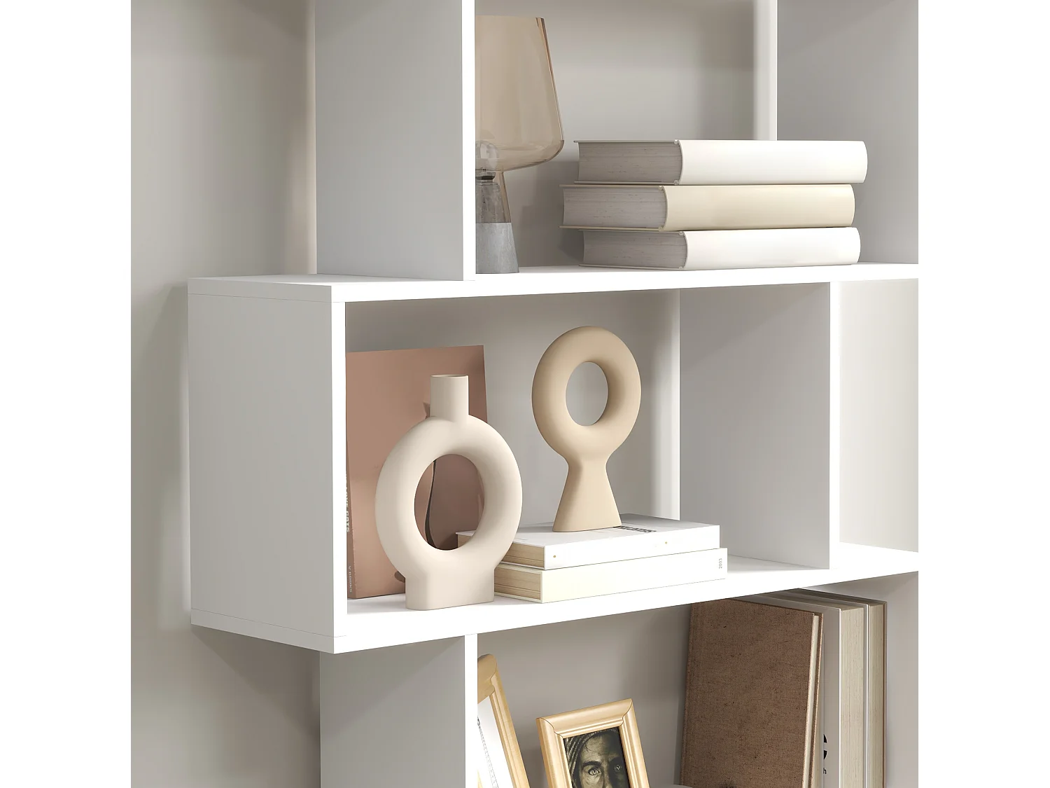 Mobile libreria moderno a 4 ripiani 60x24x148cm bianco e legno