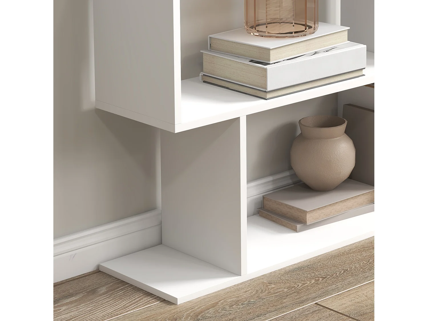 Mobile libreria moderno a 4 ripiani 60x24x148cm bianco e legno