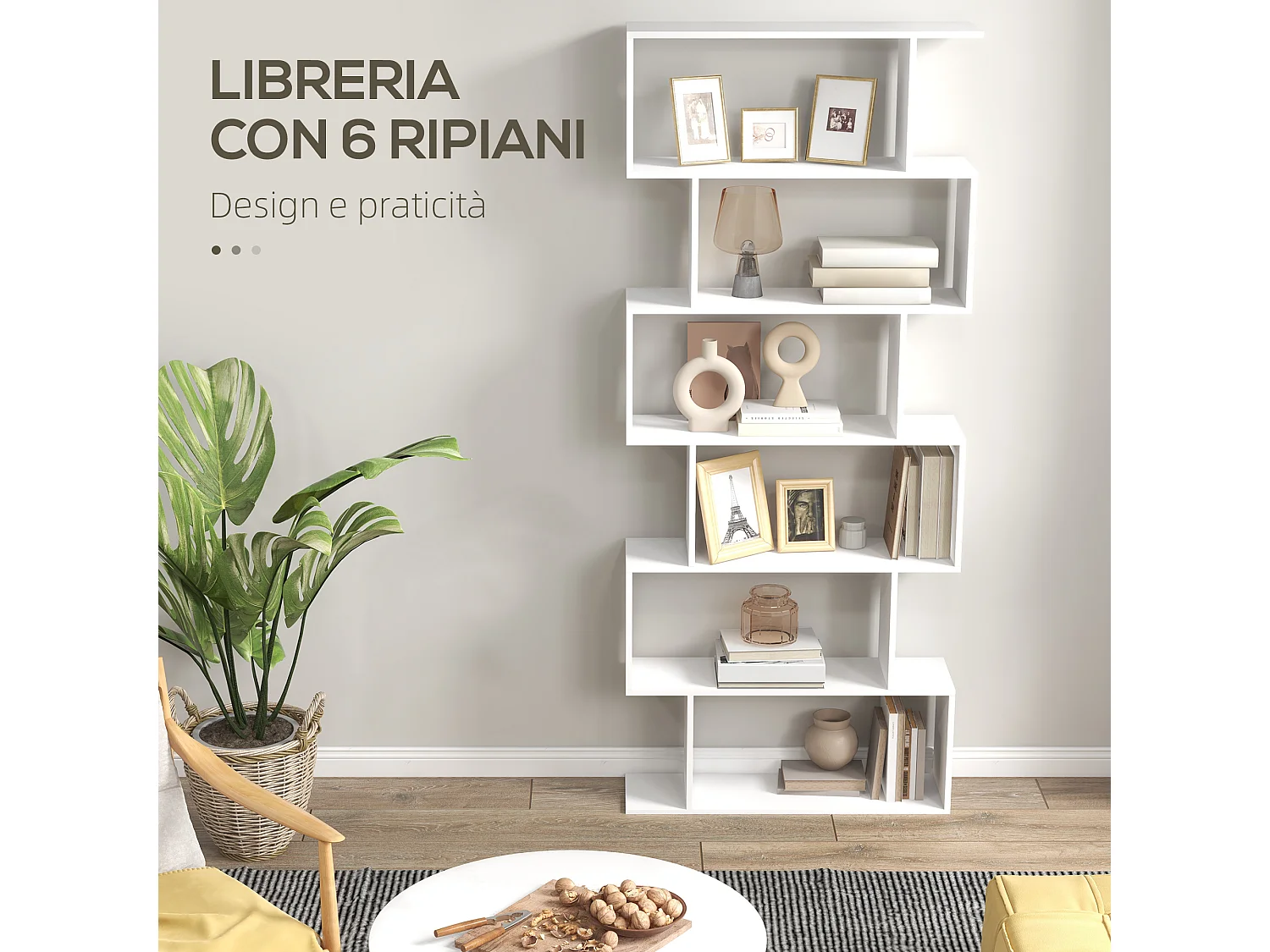 Mobile libreria moderno a 4 ripiani 60x24x148cm bianco e legno