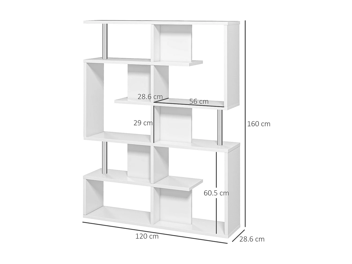 Mobile libreria a 8 ripiani in truciolato 100x24x124 cm grigio carbone