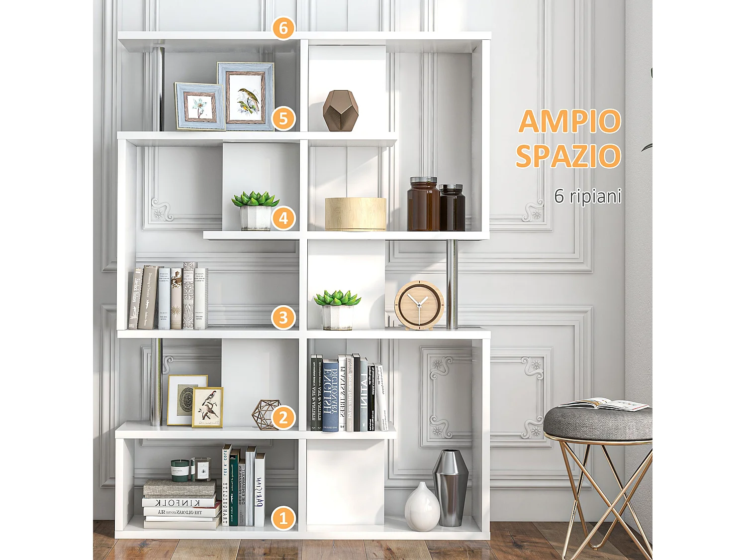 Mobile libreria a 8 ripiani in truciolato 100x24x124 cm grigio carbone