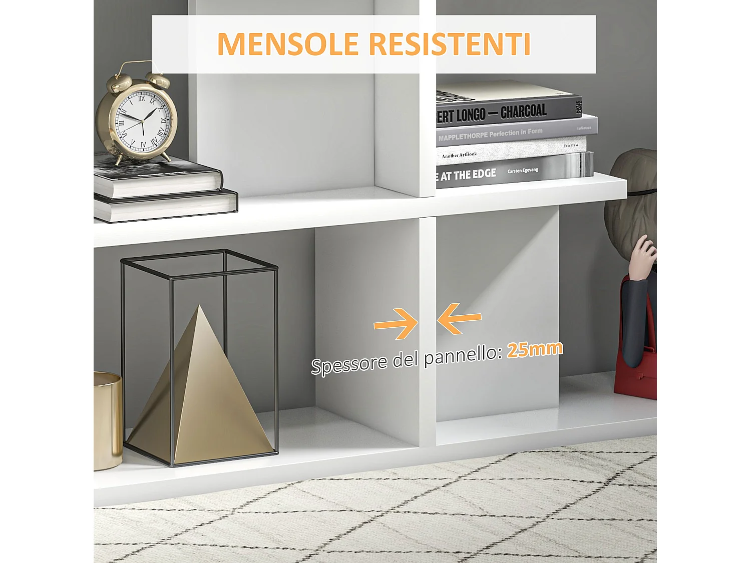 Mobile libreria a 8 ripiani in truciolato 100x24x124 cm grigio carbone