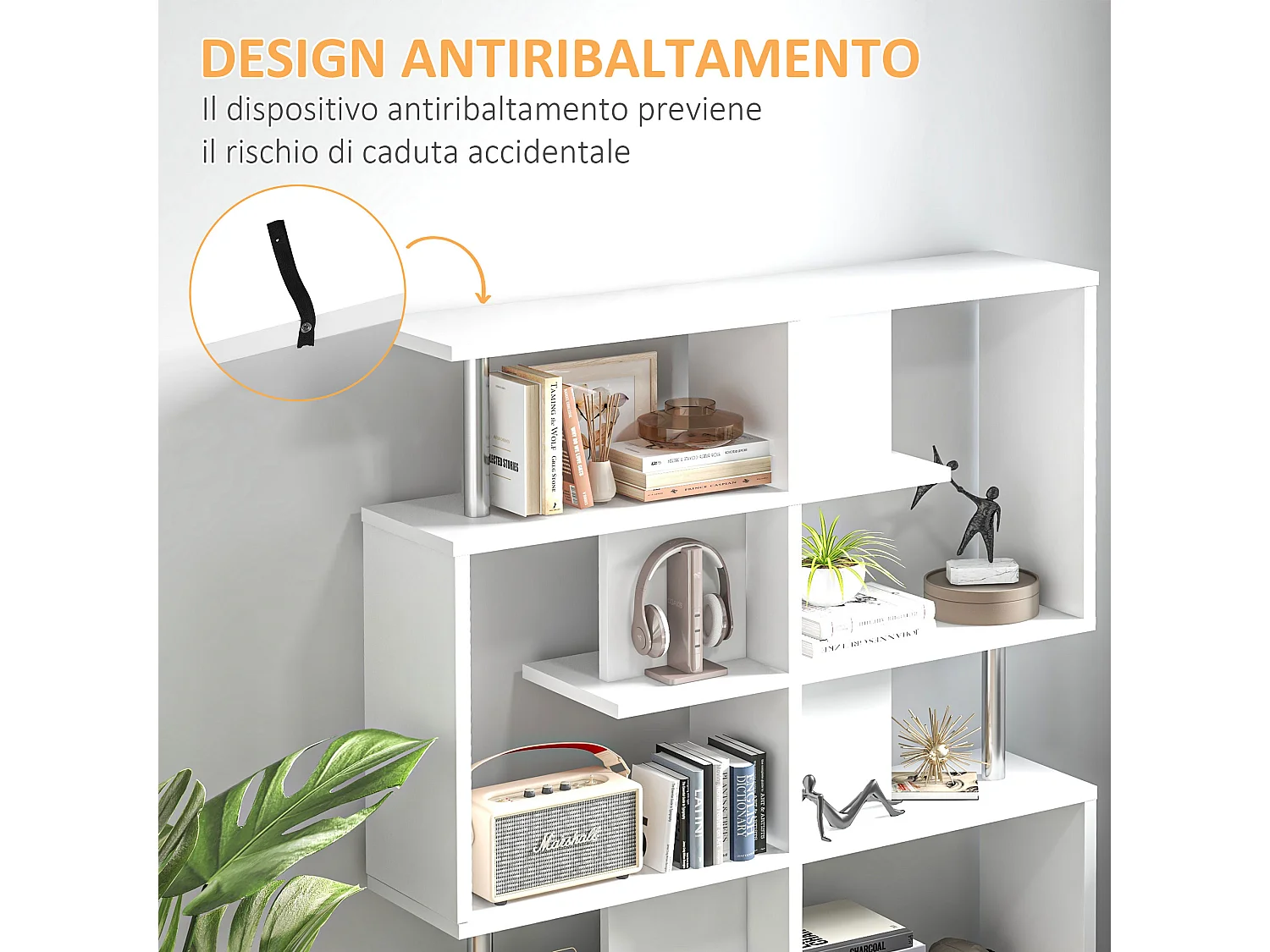 Mobile libreria a 8 ripiani in truciolato 100x24x124 cm grigio carbone