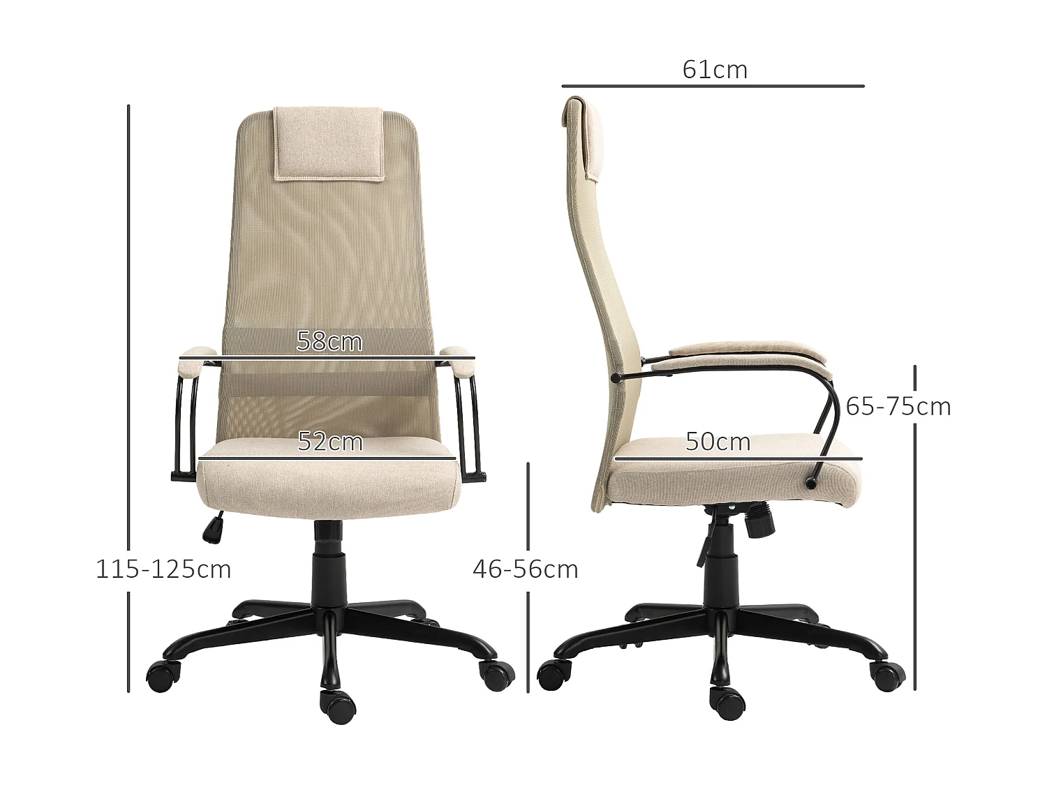 Sedia da ufficio ergonomica reclinabile e altezza regolabile beige