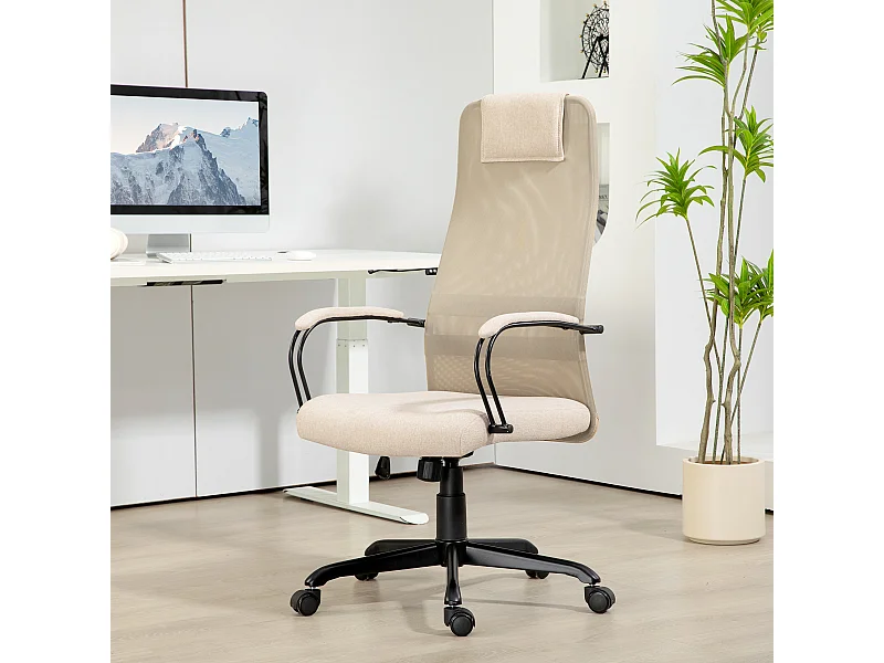 Sedia da ufficio ergonomica reclinabile e altezza regolabile beige