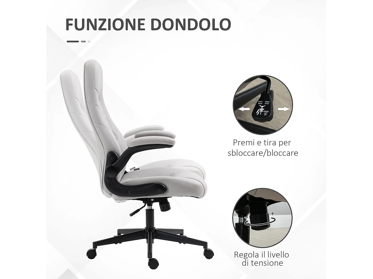 Sedia da ufficio braccioli ribaltabili e altezza regolabile