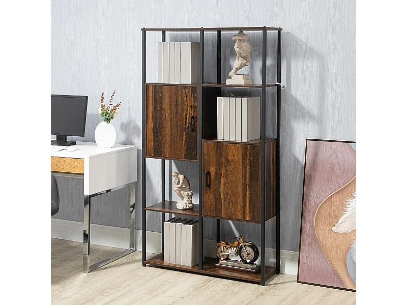 Libreria angolare in legno stile industriale con 5 ripiani