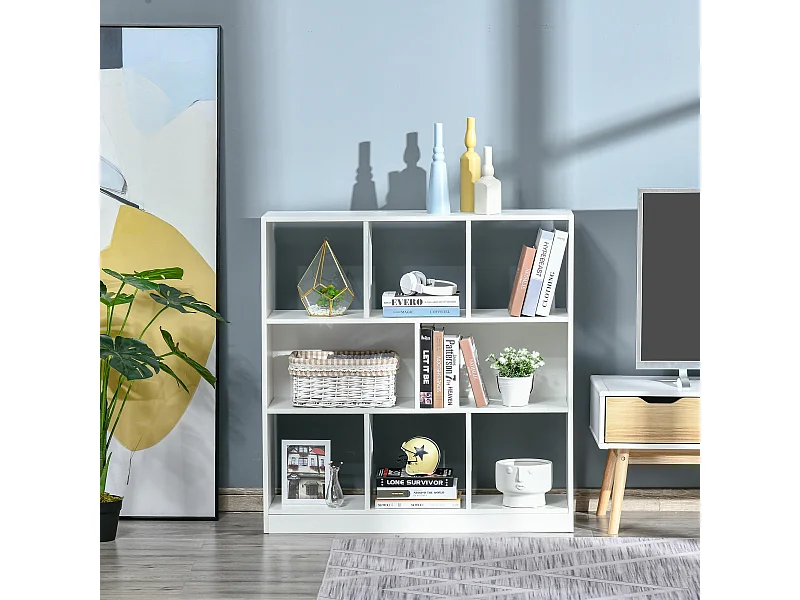 Mobile libreria a 4 ripiani con 2 scaffali flessibili in legno bianco