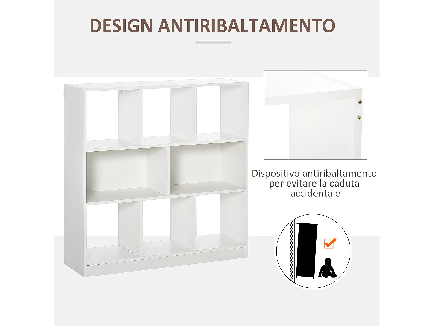 Mobile libreria a 4 ripiani con 2 scaffali flessibili in legno bianco