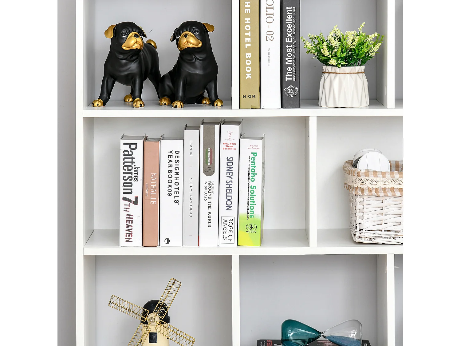 Mobile libreria a 4 ripiani con 2 scaffali flessibili in legno bianco