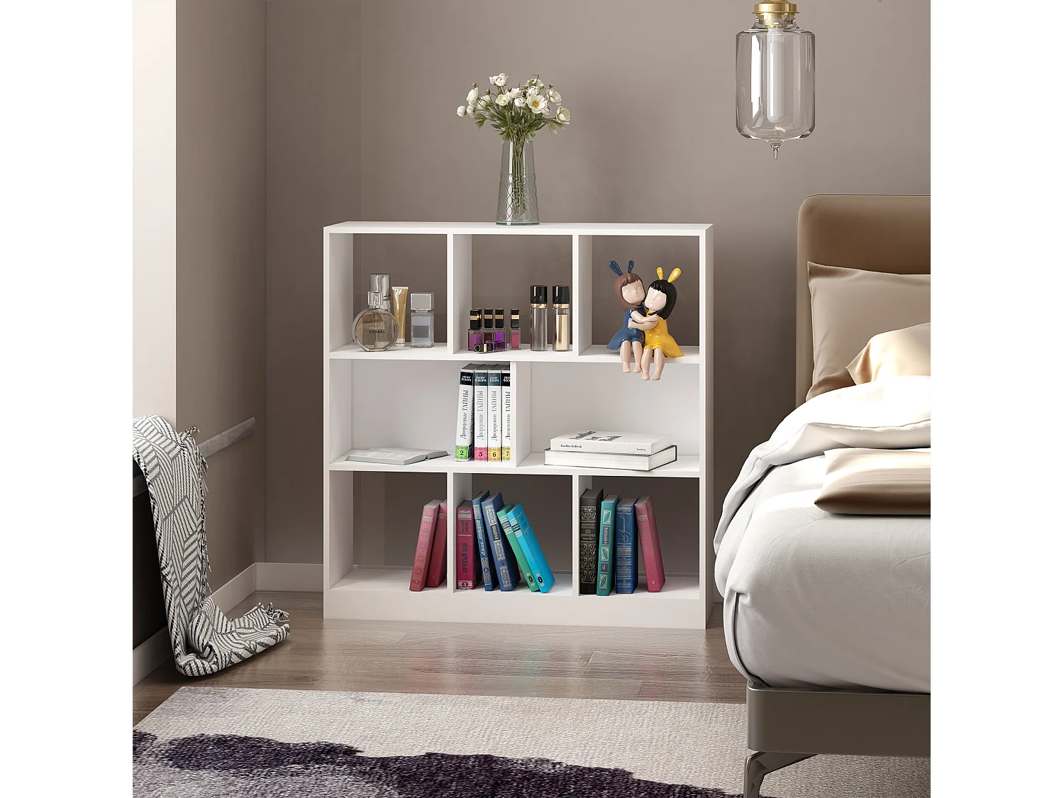 Mobile libreria a 4 ripiani con 2 scaffali flessibili in legno bianco