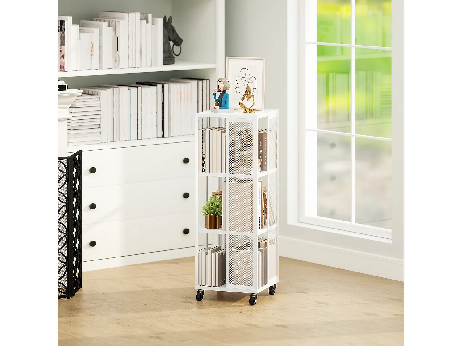 Libreria moderna con 9 scomparti a cubo in legno bianco