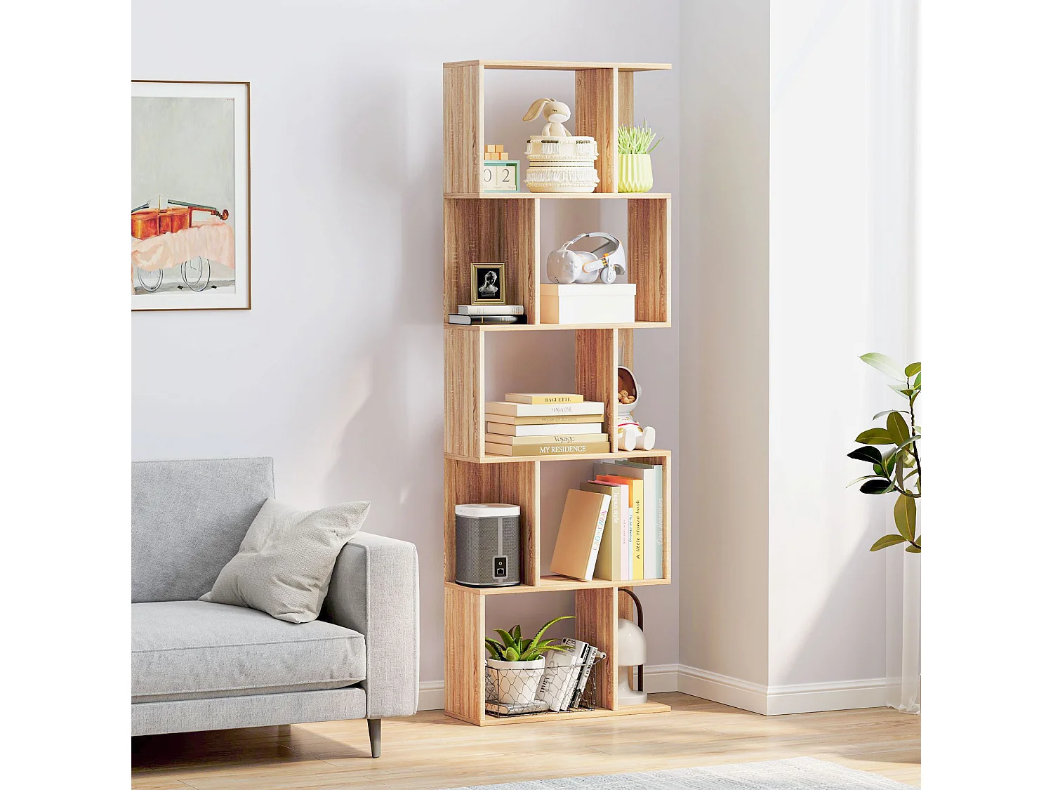 Mobile libreria a 7 livelli in truciolato e acciaio nero