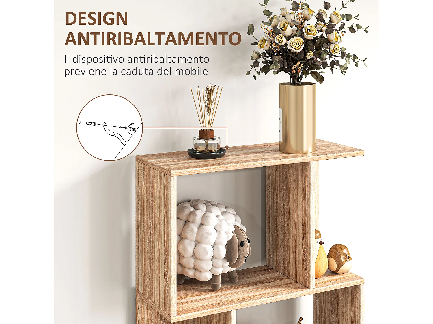 Mobile libreria a 7 livelli in truciolato e acciaio nero