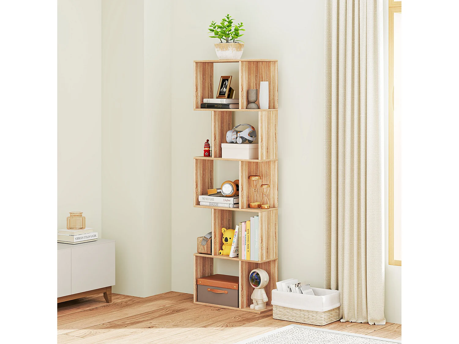 Mobile libreria a 7 livelli in truciolato e acciaio nero