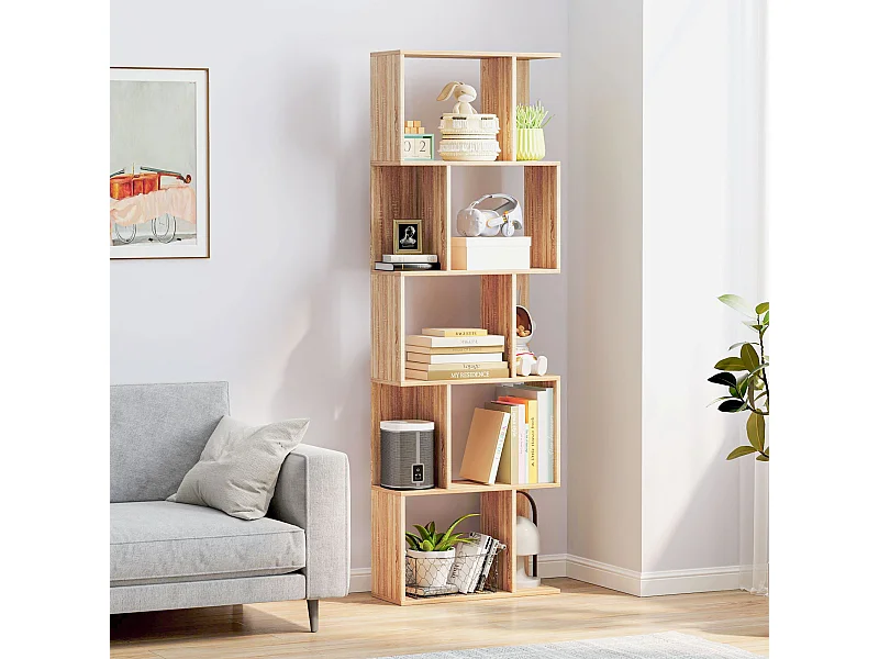 Mobile libreria a 7 livelli in truciolato e acciaio nero