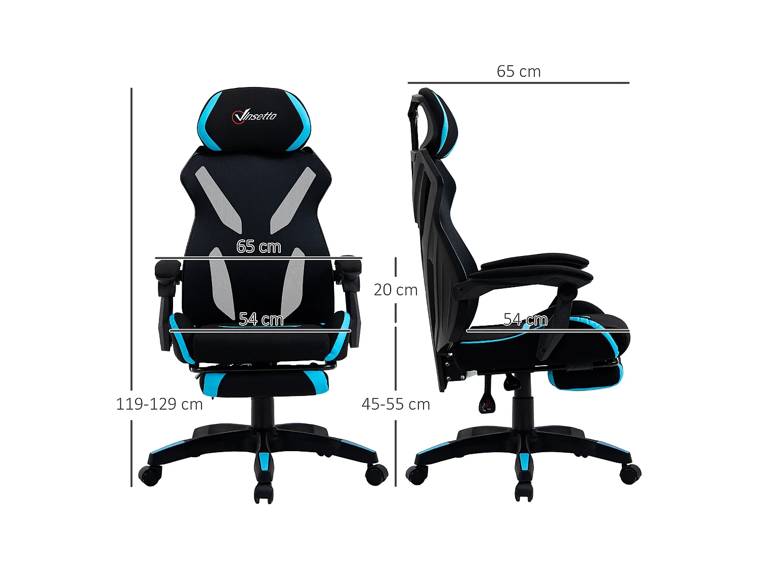 Sedia gaming ufficio racer ergonomica in tessuto nero e blu