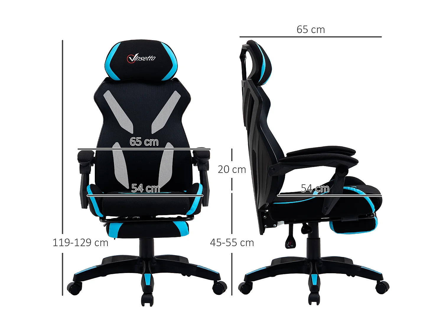 Sedia gaming ufficio racer ergonomica in tessuto nero e blu