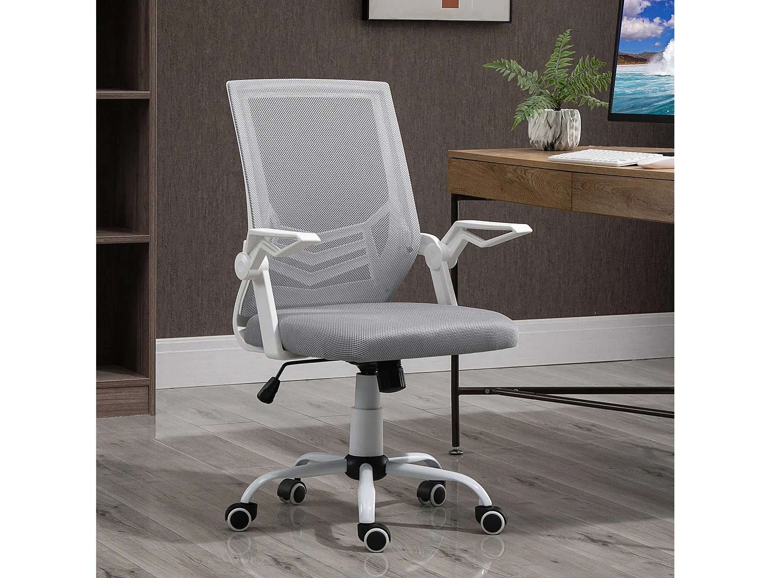 Sedia da ufficio ergonomica con supporto lombare in tessuto grigio