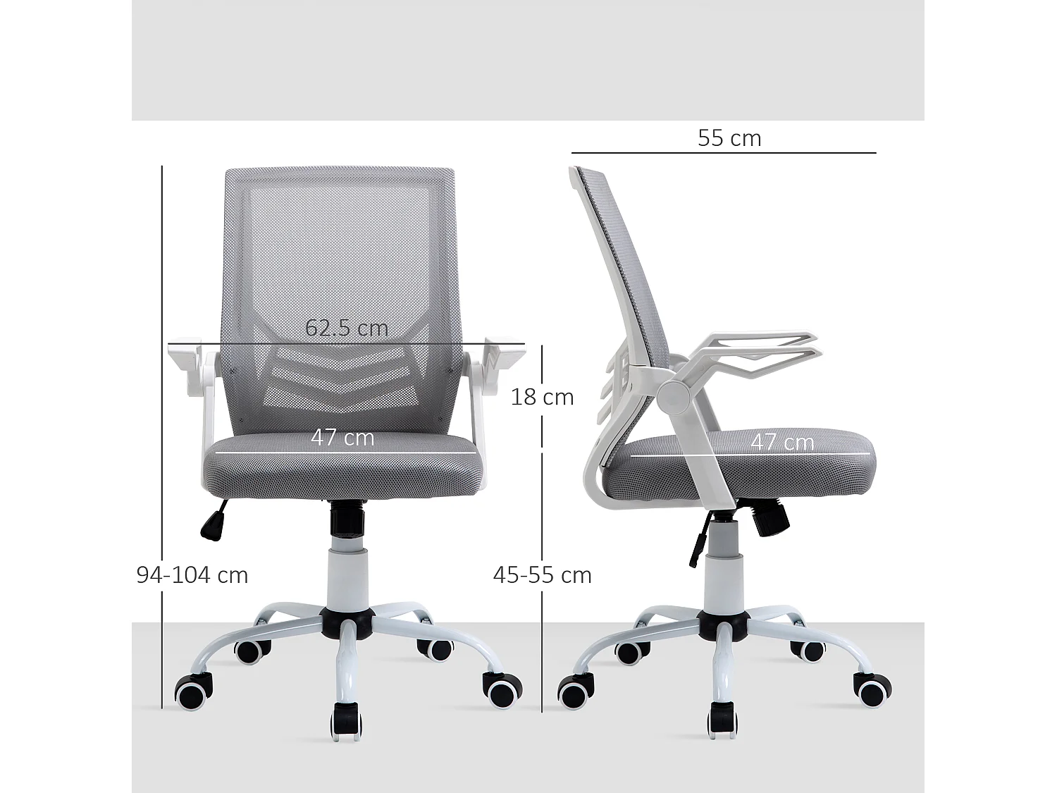 Sedia da ufficio ergonomica con supporto lombare in tessuto grigio