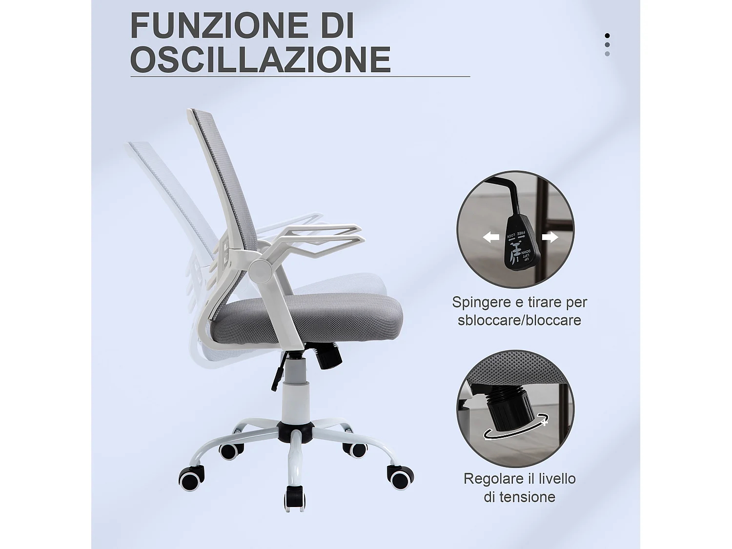 Sedia da ufficio ergonomica con supporto lombare in tessuto grigio