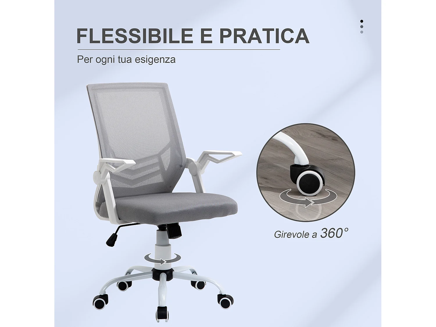 Sedia da ufficio ergonomica con supporto lombare in tessuto grigio