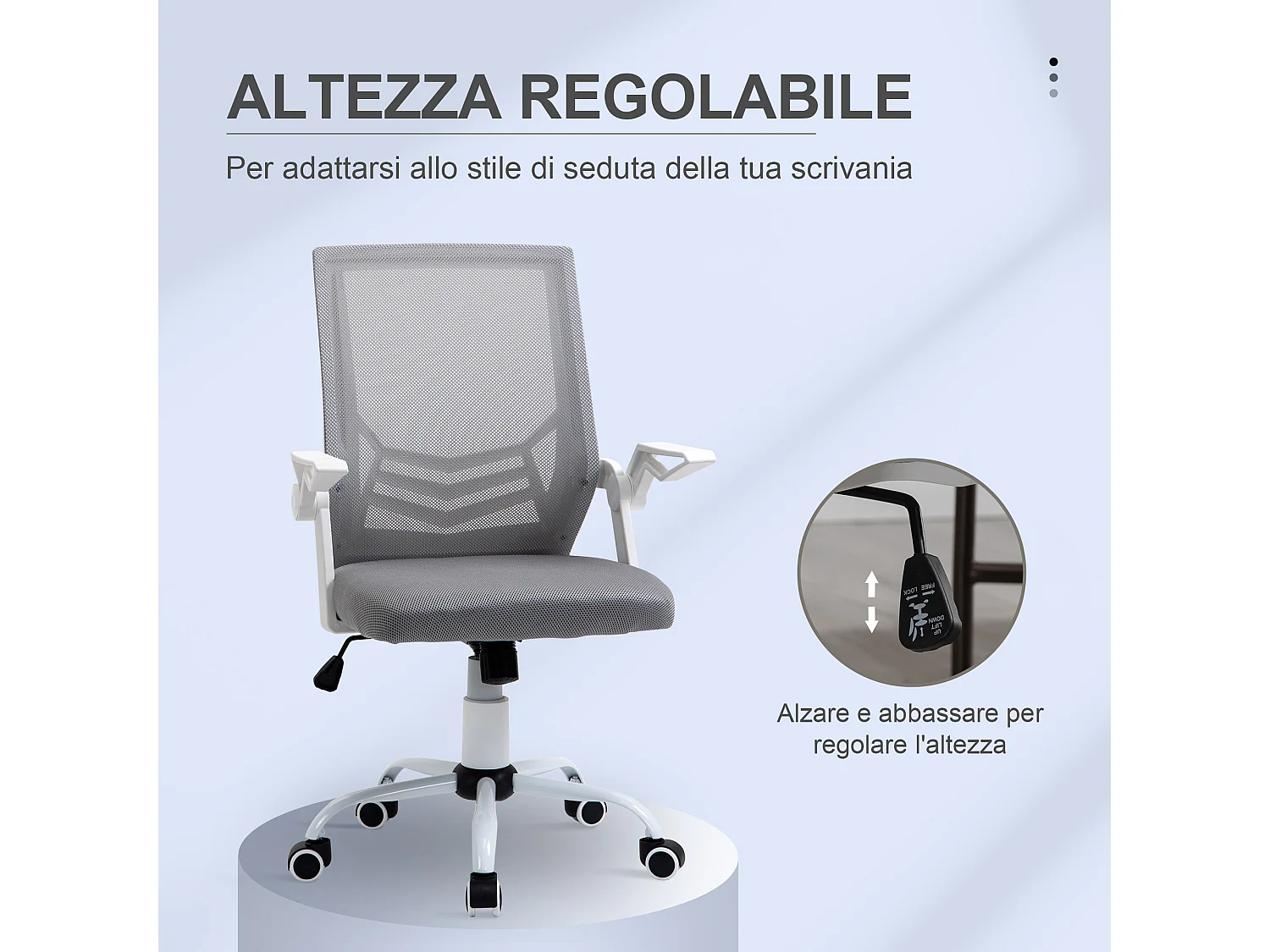 Sedia da ufficio ergonomica con supporto lombare in tessuto grigio