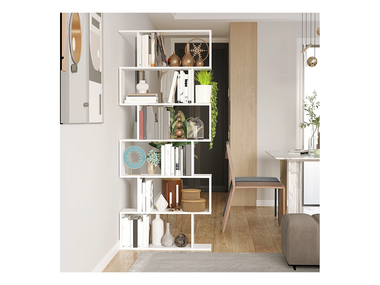 Libreria moderna 6 livelli con 11 scaffali in mdf e truciolato