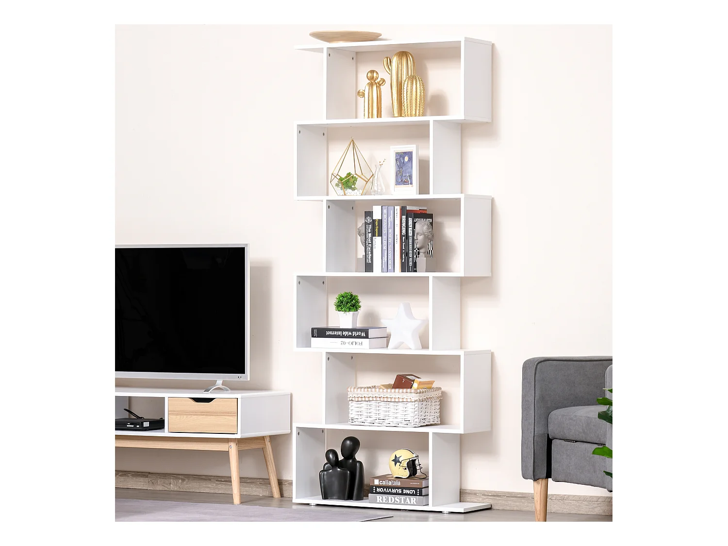 Libreria moderna 6 livelli con 11 scaffali in mdf e truciolato